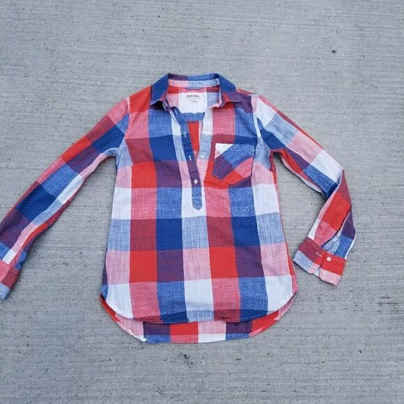 1/2 Button Patriotic Color Buffalo Check Shirt - Picture 3 of 11